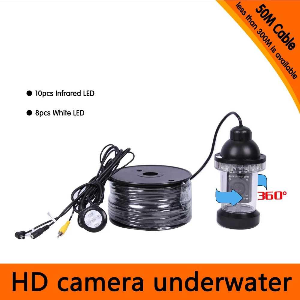 50Meters Depth 360 Degree Rotative Underwater Camera with 18pcs of White or IR LED for Fish