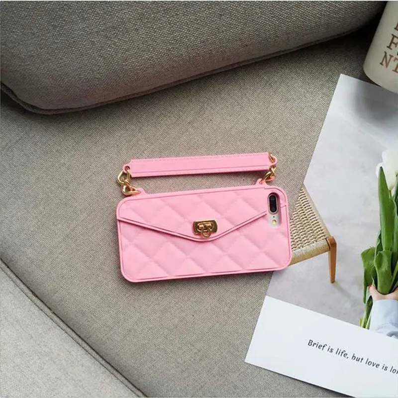 Роскошный брендовый кошелек, сумка для карт, портативная Сумочка, Мягкий силиконовый чехол для телефона Iphone XS MAX XR XS 6 6s plus 7 8 plus X Cover - Цвет: Розовый