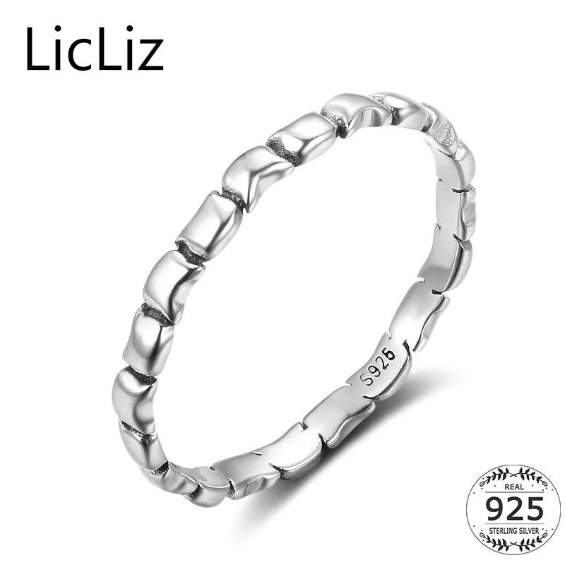 

LicLiz 925 Sterling Silver Geometric Square Rings For Women Finger Stackable Ring Eternity Band Rings Engagement Anillos LR0478