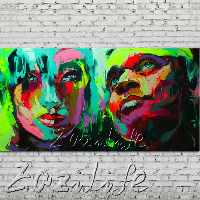 

Palette knife portrait Face Oil painting Character figure canva Hand painted Francoise Nielly wall Art picture for living room82