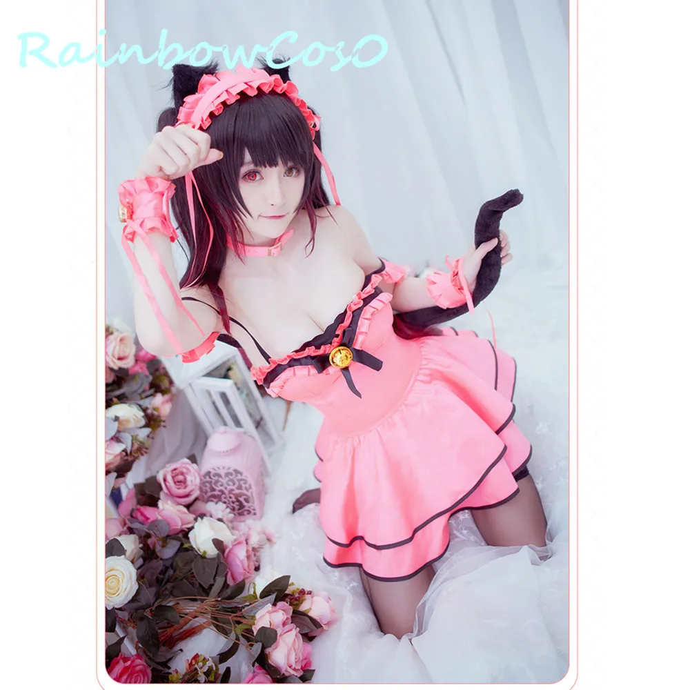 RainbowCos0 костюм для косплея Дата живой Tokisaki Куруми кошмар кошка платье униформа