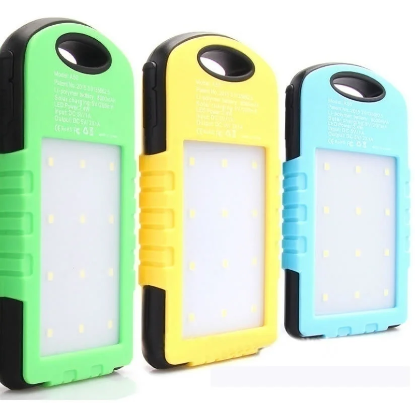 

Fashion Waterproof 8000mAh portable solar power bank with Camping Light,Dual USB Solar charger &LED lamp for mobile phones