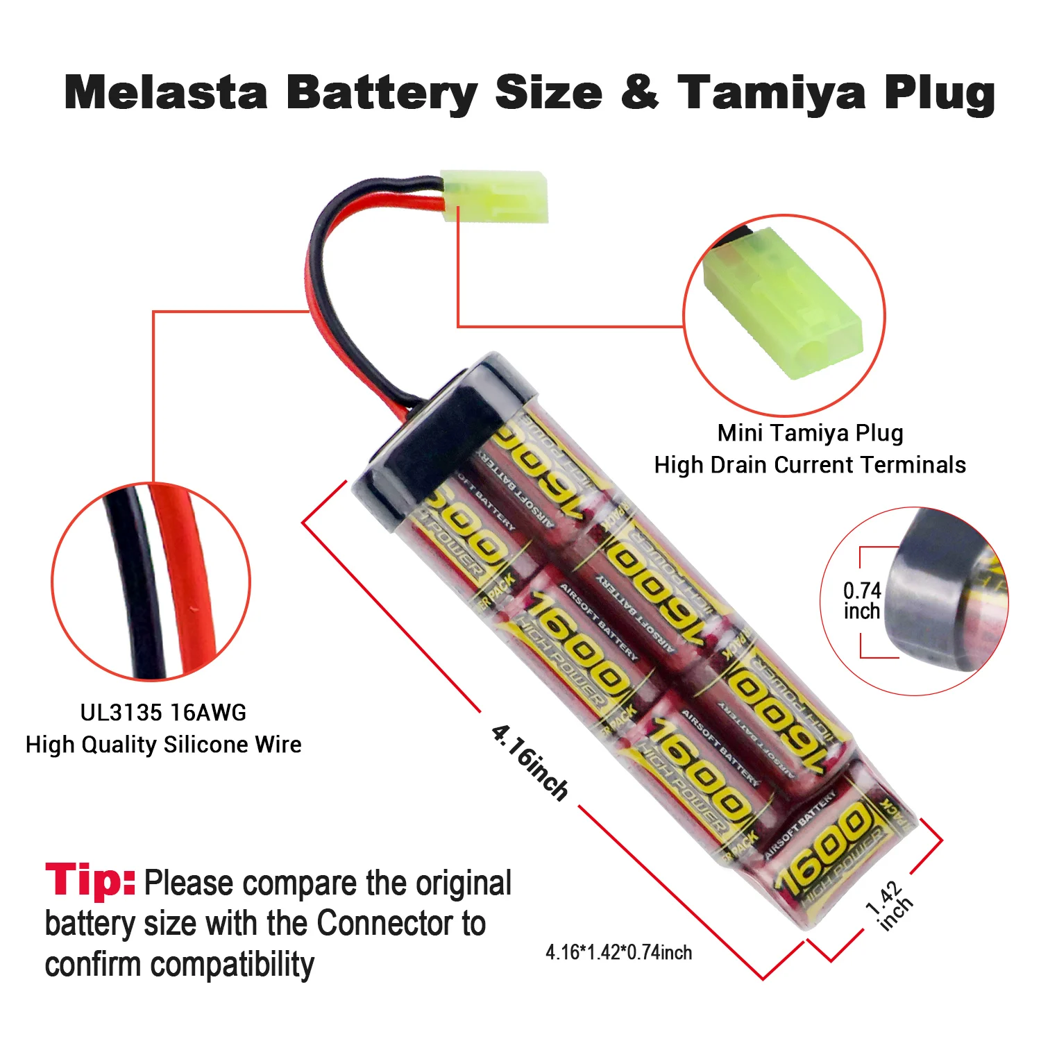 Melasta 2 шт 7S 2/3A 8,4 V 1600mAh NiMH плоский аккумулятор с мини разъемом Tamiya для страйкбола MP5, Scar, M249, M240B, M60