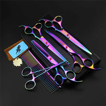 

Professional Pet Scissors 7.0" Pet Grooming Scissors Set Straight Curved Thinning Shears Dog Cutting Scissors +Hemostat Comb Kit