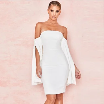 

Off the Shoulder Slash Neck Flare Sleeve Mini Bandage Dress Women White Sexy Popular Celebrity Robe Femme Party Dresses