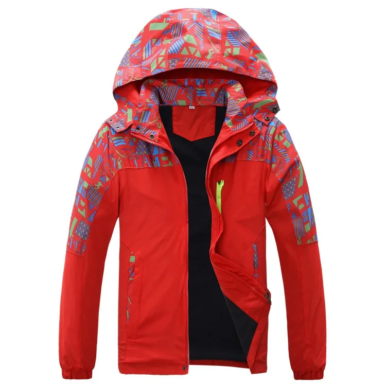 Водонепроницаемые ветрозащитные куртки для мальчиков и девочек с принтом 10000 мм теплое Детское пальто Детская верхняя одежда детская одежда на рост 120-170 см - Цвет: Красный