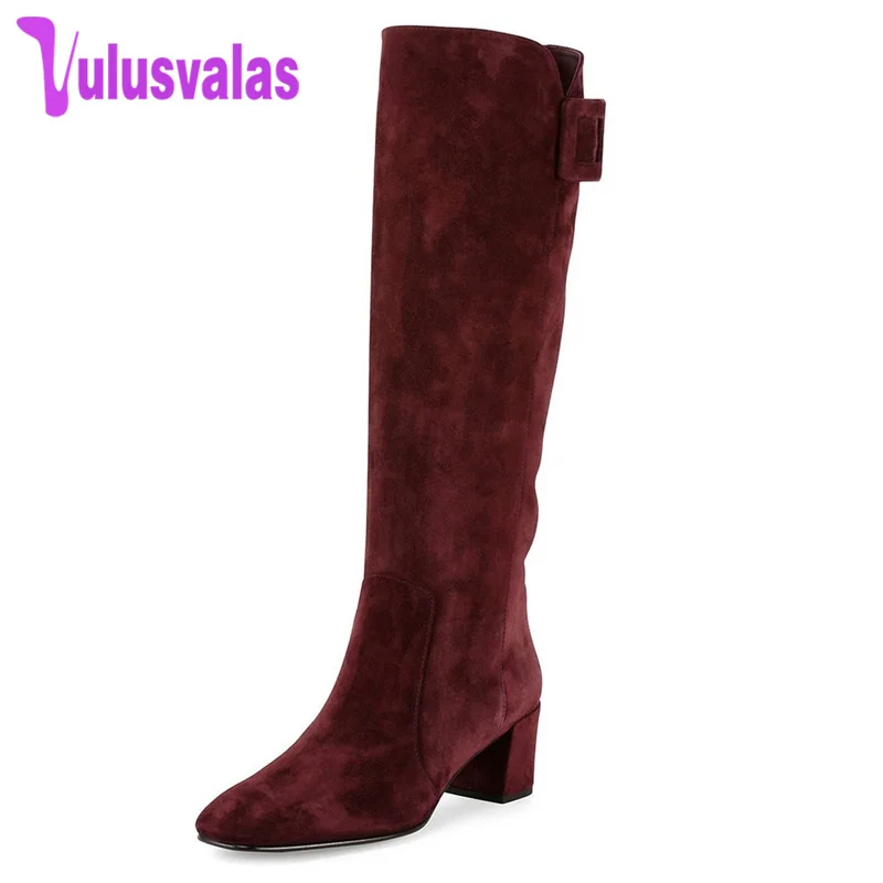 

Size 35-45 Women Square Heels Boots Over Knee Boots Sapatos Femininos High Heels Flock Brand Botas Footwear Size 35-46 B251