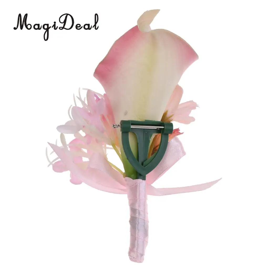 MagiDeal Handmade Fabric Calla Boutonniere Corsage Flower for Bride Groom Wedding Formal Party Accessory Pink/Purple 14 x 9 x4cm