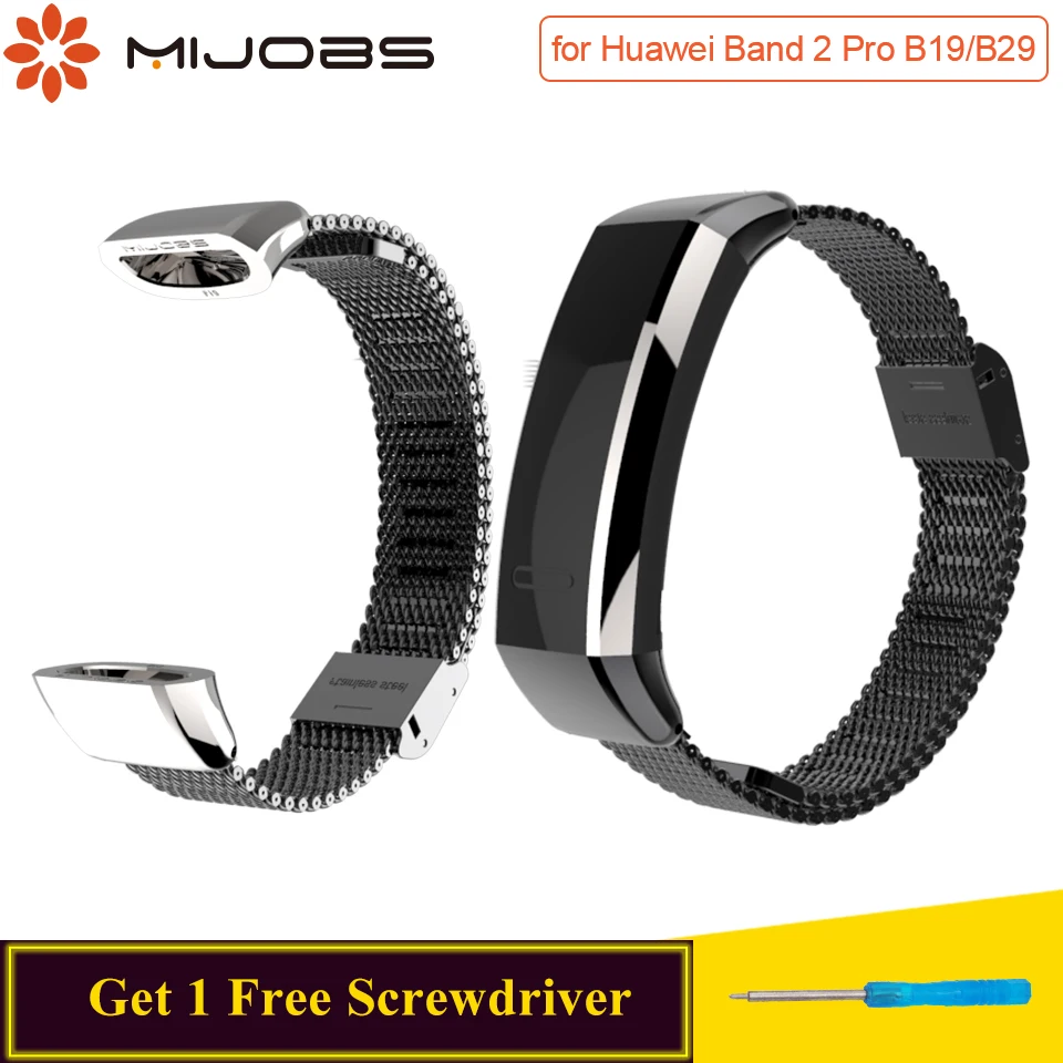 Mijobs металлический ремешок для huawei Sport Band 2 pro B29 B19 Смарт-часы браслет сменный ремешок для huawei Band 2 Pro браслет