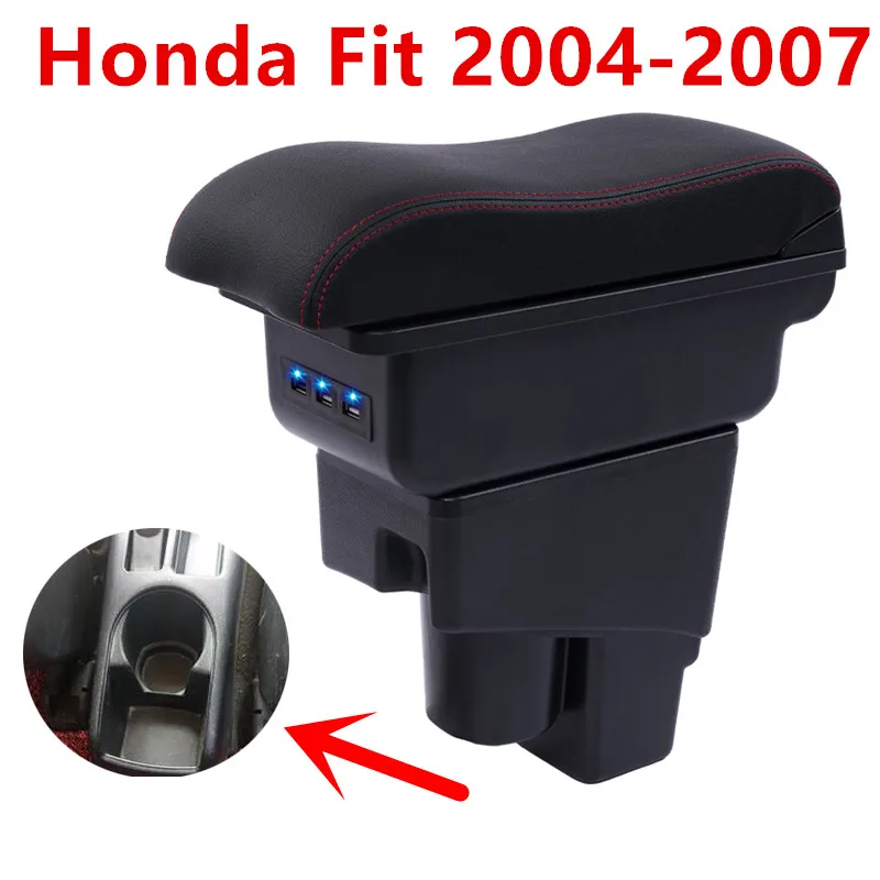 

For Honda Fit Jazz hatchback armrest box central Store content Storage box with cup holder ashtray USB interface 2004-2007