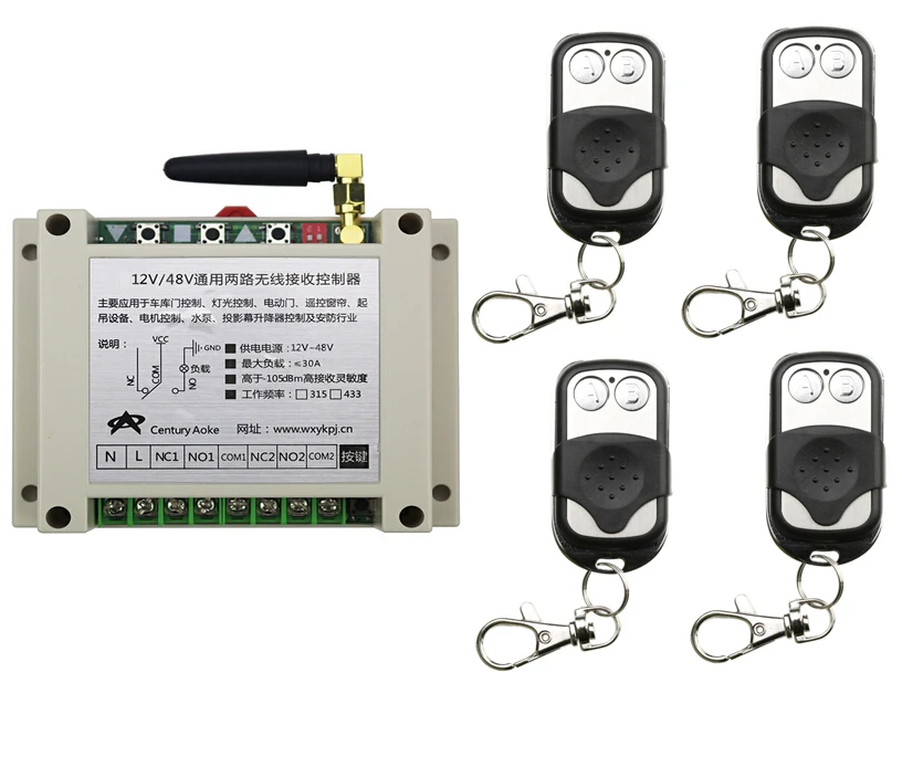 

DC 12V 24V 36V 48V 8A 2CH RF Wireless Remote Control 1 * Receiver & 4 * Transmitter 315/433mhz