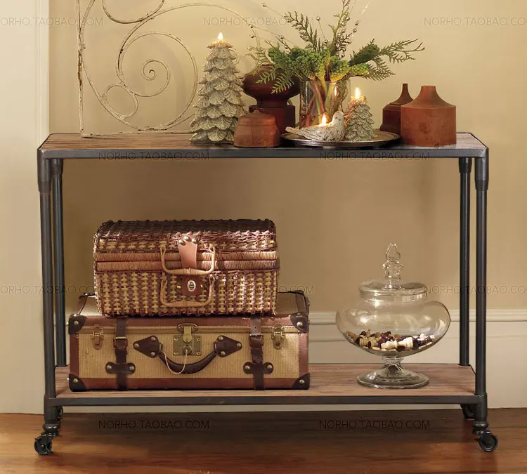 

Do the old iron wood table table retro table desk computer desk side several STONE racks