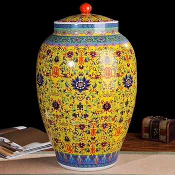 

Jingdezhen ceramic yellow barrel ricer box barrel with cover tank it oil cylinder can save m kimchi cylinder