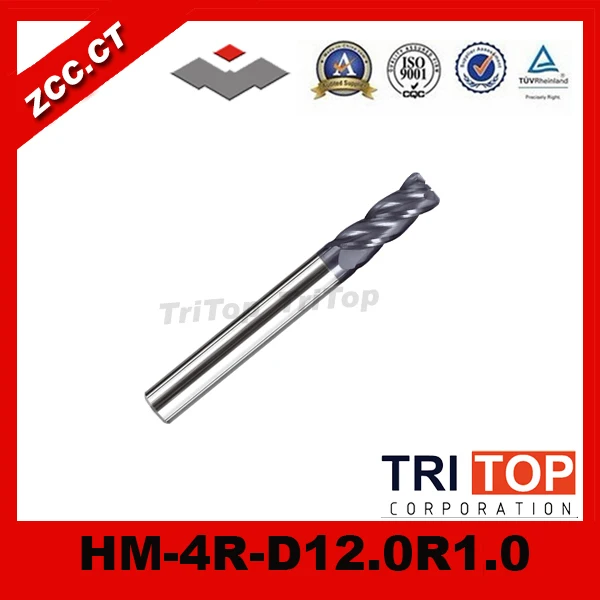 

high-hardness steel machining series ZCC.CT HM/HMX-4R-D12.0R1.0 Solid carbide 4 flute Radius end mills with straight shank