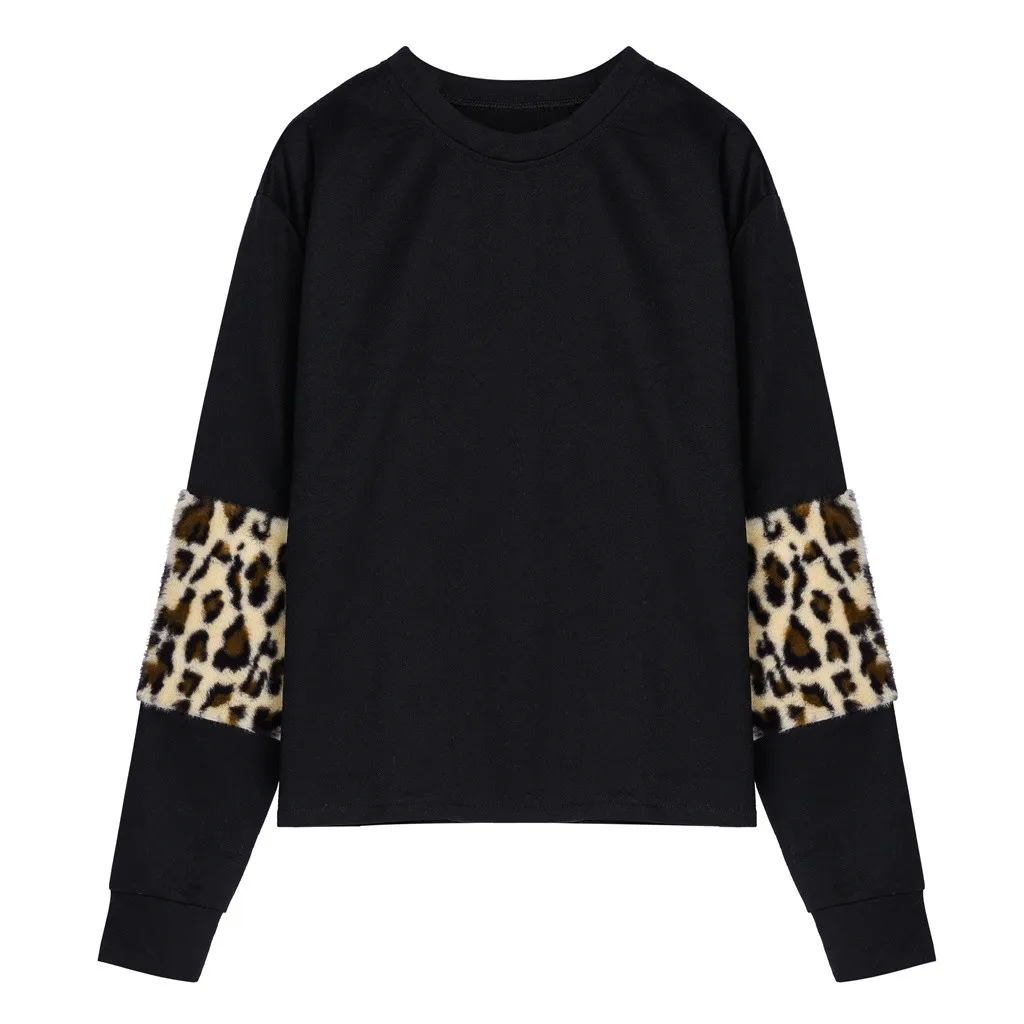 

2018 Female sweatshirt Fashion Women O-Neck Long Sleeve Leopard Patchwork Sleeve Top Sweatshirt Pullovers Women Tops