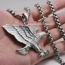 Тяжелая Твердая 925 стерлингового серебра ястреб орел Мужская подвеска для байкеров 8C021(ожерелье 24 дюйма