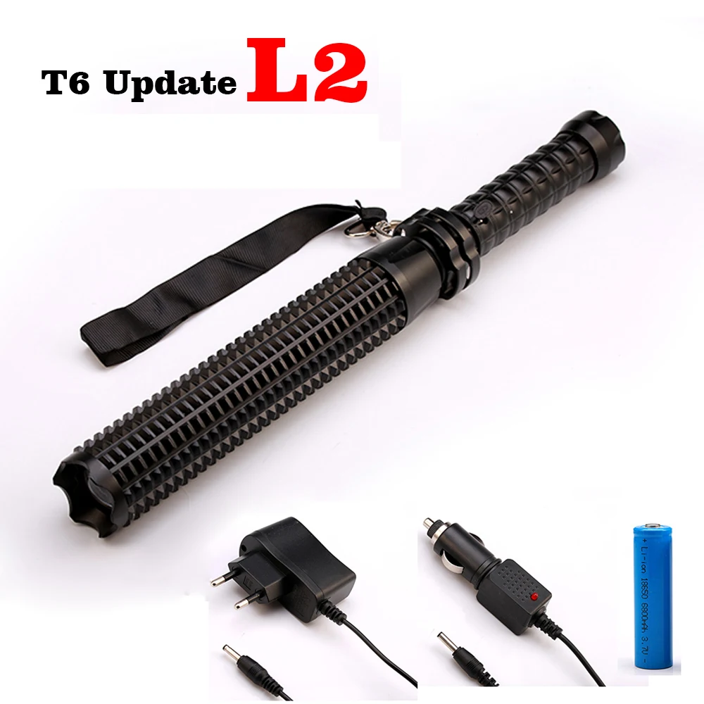 

High Quality Powerful 8000LM L2/T6 LED Flashlight Torch Tactical Baseball Bat Light Lanterna for 18650 battery charger
