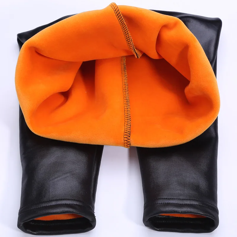 

New Winter Autumn Girls Plus Velvet Thickening Fake Leather Warm Children Slim Leggings Red Pants School Kid Cashmere Trousers