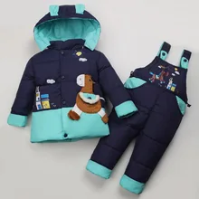 Hight quality Winter Child Down Coat Set 2015 Baby Boys And Girls Thick Down Jackets Suspenders