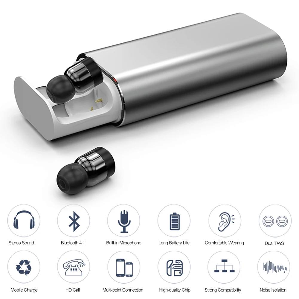 

Original T10 Twins Wireless Earbud Bluetooth earphone Stereo mini earphone 2000mAh power bank for phone sport with microphone