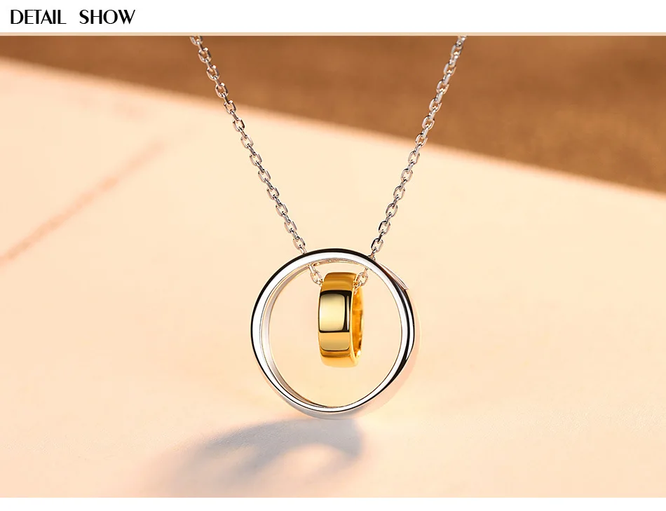 

S925 sterling silver necklace fashion personality simple glossy double circle necklace silver ornaments LSF04