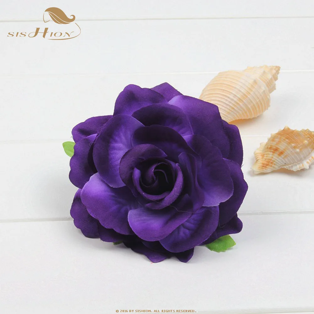 SISHION 5pcs vintage Hair Clips For Women Polyester Flower Head For Girls Colorful Rose Metal hair accessories VD1160