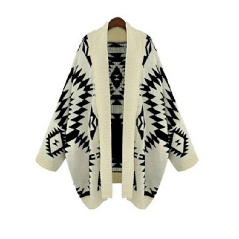 

2016 Autumn Winter New Casual Vintage Geometric Loose Batwing Cape Poncho Women Knitwear Coat Cardigan Sweater Shawl Plus Size
