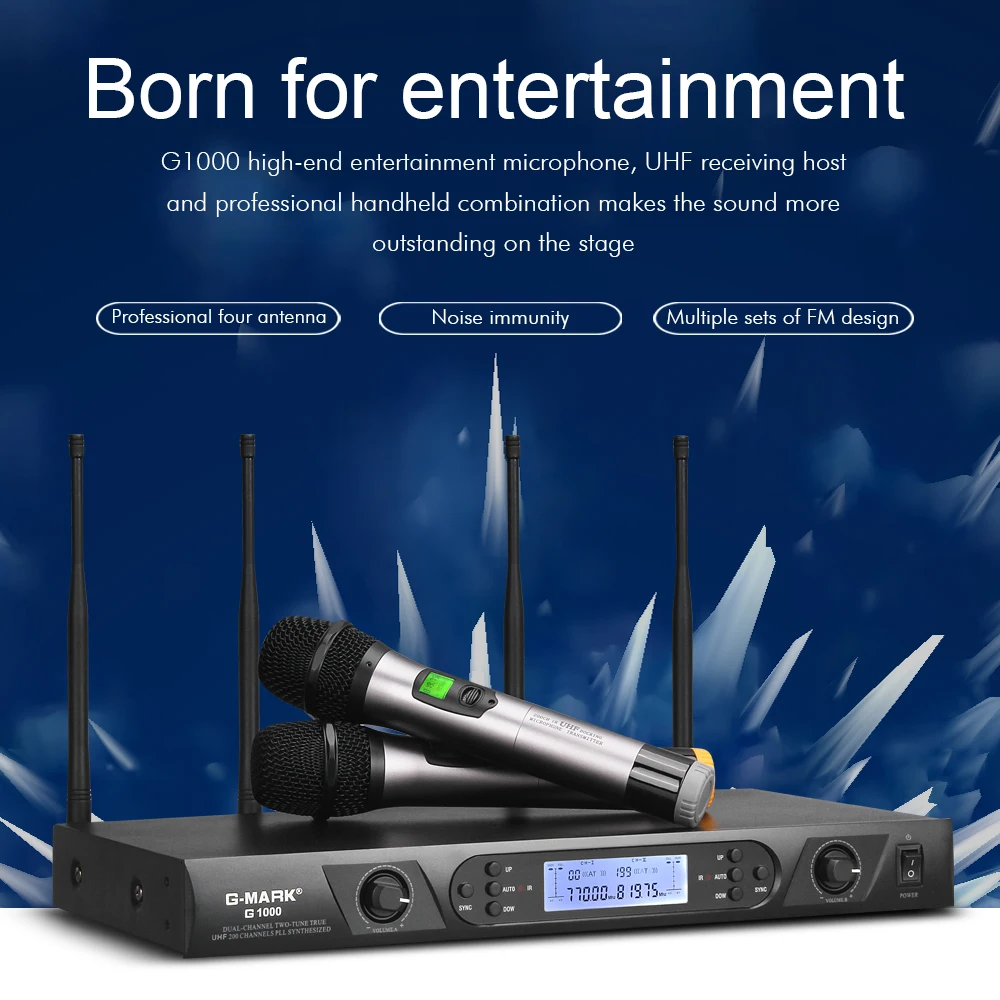 

G-MARK G1000 Wireless Microphone system professional 150M Distance 2 Handheld Lavalier transmitter automatic frequency matching