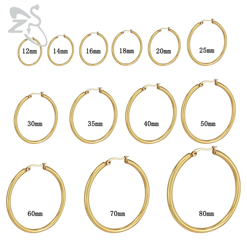 ZS 12-80 мм, трендовые Большие женские серьги-кольца, ювелирные изделия из нержавеющей стали, 1 пара, золотые кольца, большие круглые серьги, креольские серьги, Букле д 'ореиль
