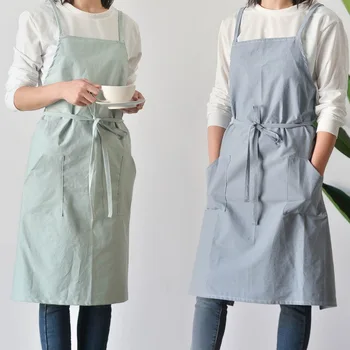 

2017 New Aprons Simple Washed Cotton Uniform Unisex Adult Aprons for Woman Lady's Kitchen Cooking Gardening Coffee Shop