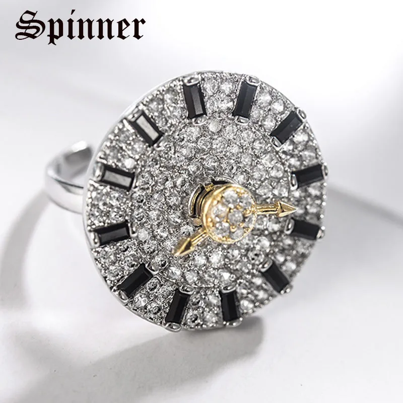 

Tik Tok Silver Spinner Ring Full Crystal Dial Rotating Ring Female Womens Jewellery Joyas Plata Cadeau Maitresse Bizuteria