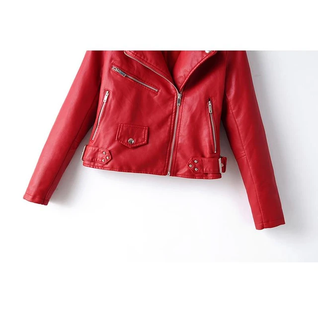 Red Leather Jacket Women Turn Down Collar Zipper Coat Long Sleeve Casual  Faux Leather Riverdale Black Biker Jackets 2021 - Faux Leather - AliExpress