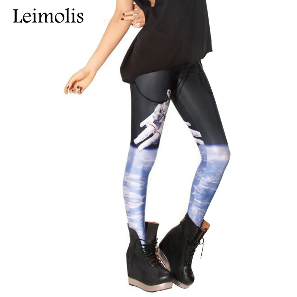Leimolis Высокая талия стили панк-рок хараджуку ВОРКАУТ, отжимания фитнес сексуальный 3d принт космический человек астронавт женские леггинсы плюс размер