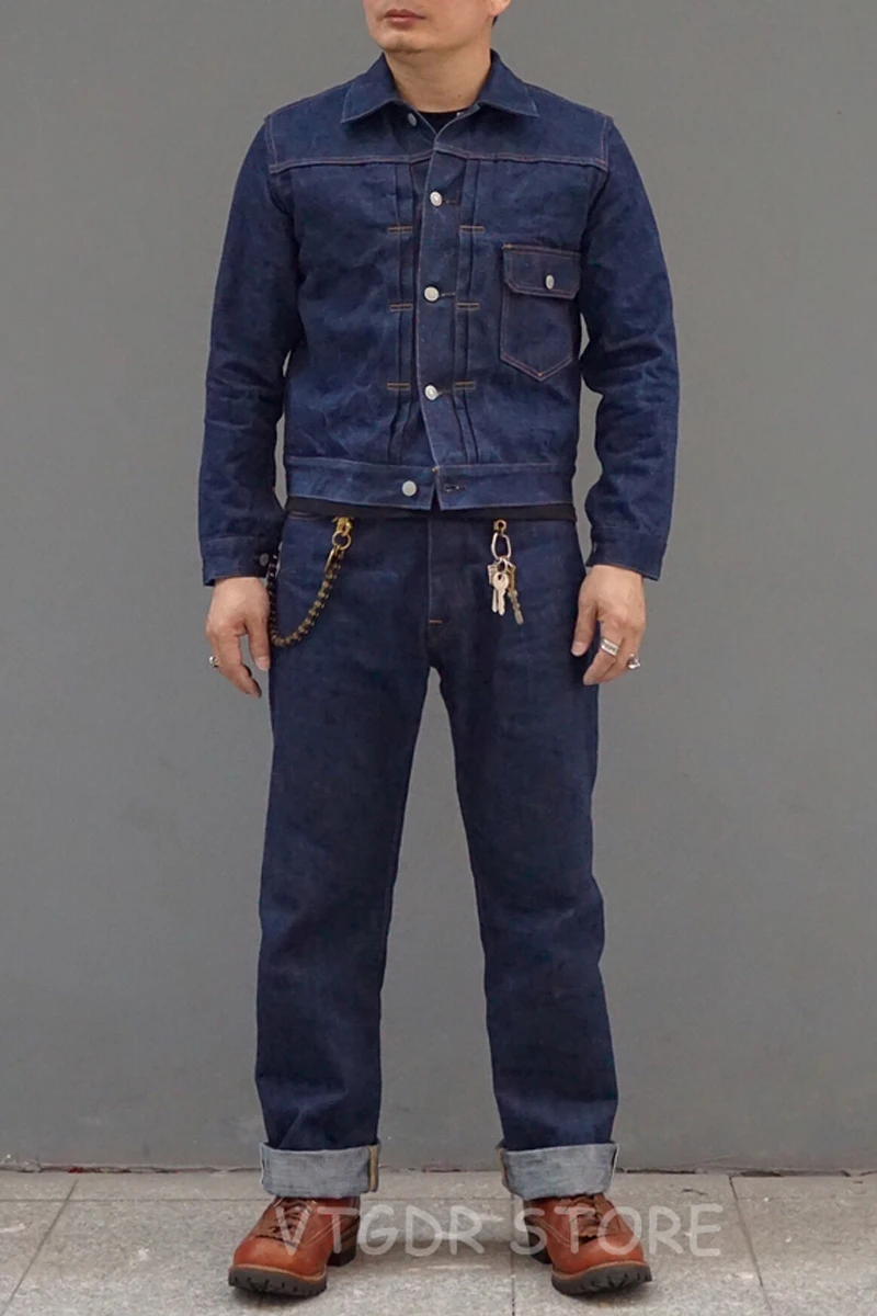 BOB DONG Vintage 16oz Rigid Jeans Red Line Selvage Denim Pants Relaxed Fit Straight Leg Biker Style For Men 5