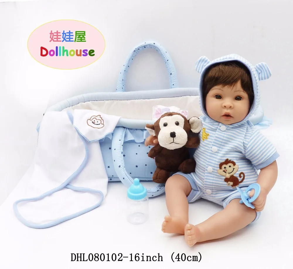 

16" New Design Girls Blue Baby Boy Basket For Birthday Xmas Gifts 40cm Soft Reborn Doll Playtime Bedtime Toy Juguetes