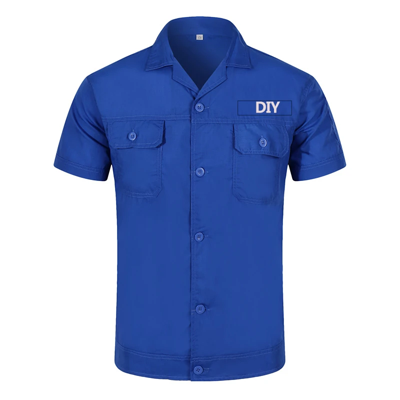 Ropa de personalizada con logo o texto para hombre, camisa de trabajo Industrial de manga corta con dos bolsillos, DIY, su logotipo o foto| | - AliExpress
