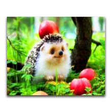 DIY, Полная площадь, алмазная вышивка, ежик и яблоко фото на заказ, алмазная живопись, вышивка крестом, 3D, Алмазная мозаика, декор JS1515