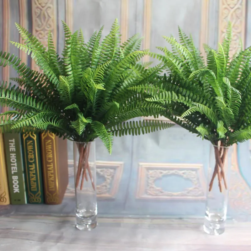 7 Branches Artificial Fern Leaves Plastic Artificial Silk Plants Green Fake Plants For Home  Party Wedding Decoration