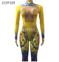 Moda Taklidi Mavi Ejderha Kadın Şarkıcı Seksi Sahne Aşınma Bodysuit Tozluk Kostüm Glisten Taşlar Kıyafet