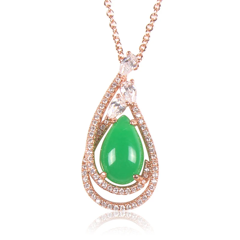 Green malay stone pendant necklace the waterdrop full inlaying bling