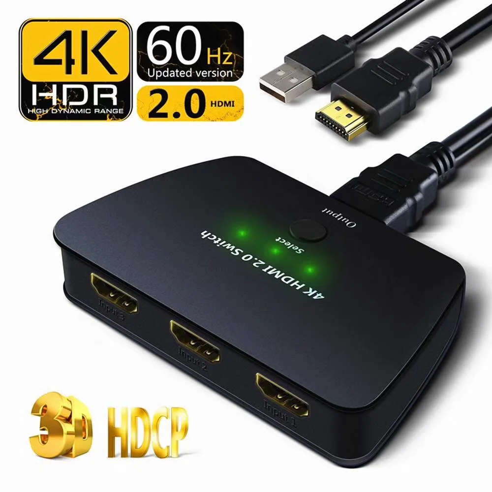 Puzhijie Mini HDMI 3x1 порт 4 К HDMI 2.0 коммутатор 3 Вход 1 Выход Автоматический коммутатор Поддержка 3840x2160/60 Гц