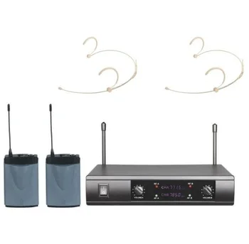 

PROFESSIONAL UHF DUAL CHANNELS WIRELESS BEIGE HEADSET MICROPHONE MIC SYSTEM