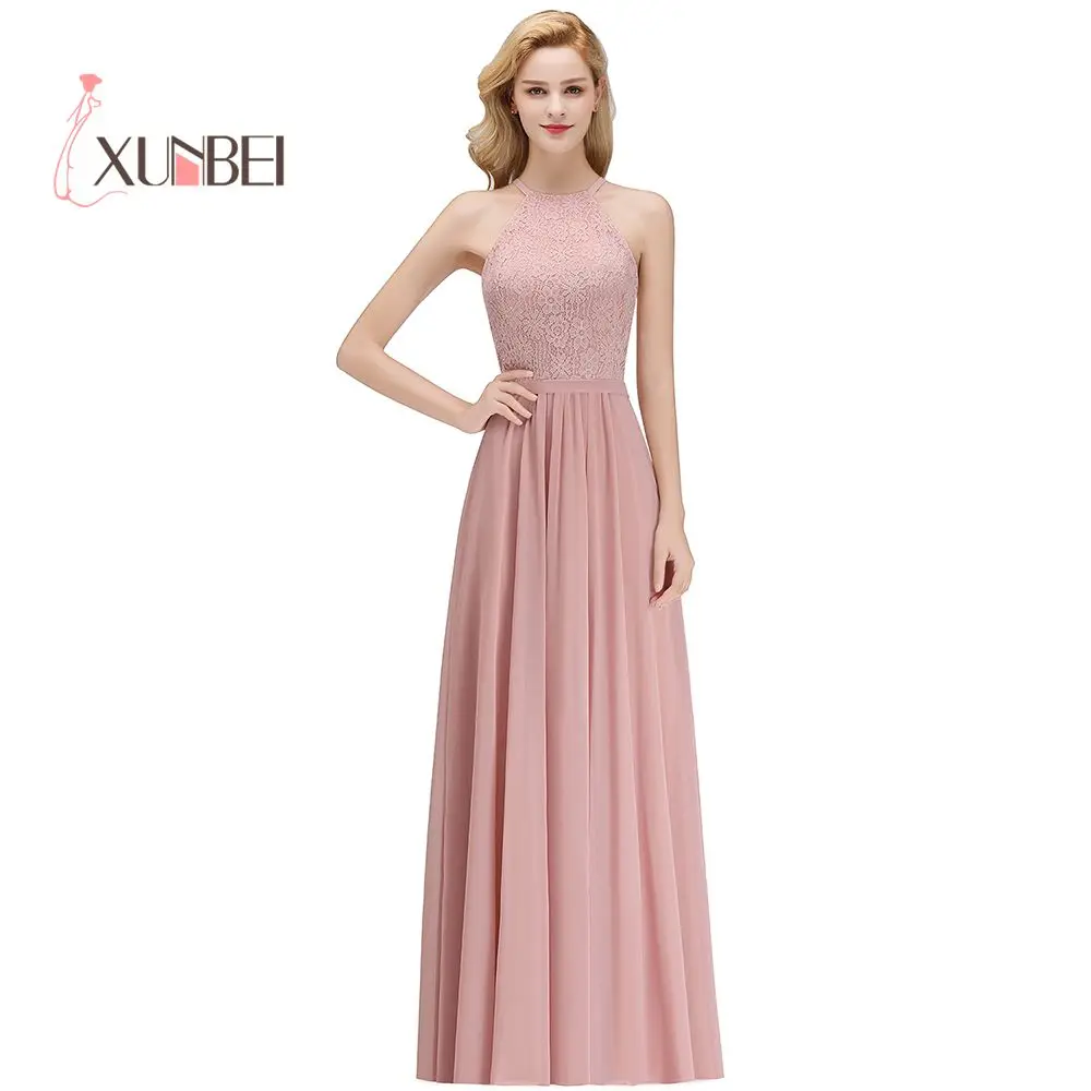 Robe demoiseur d'honneur, сексуальное, иллюзионное, кружевное платье подружки невесты, длинный халат, ТРАПЕЦИЕВИДНОЕ шифоновое платье, платье для выпускного вечера, вечерние платья - Цвет: dusty Pink