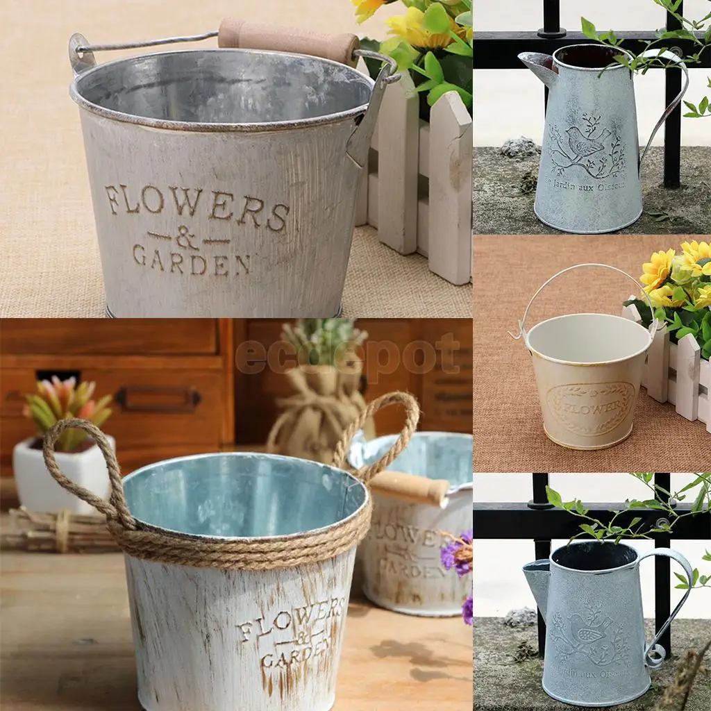 3pcs Garden Metal Flower Pot Wall Hanging Tin Baskets Bucket Plant Herb Planter Vase Wall Hanging