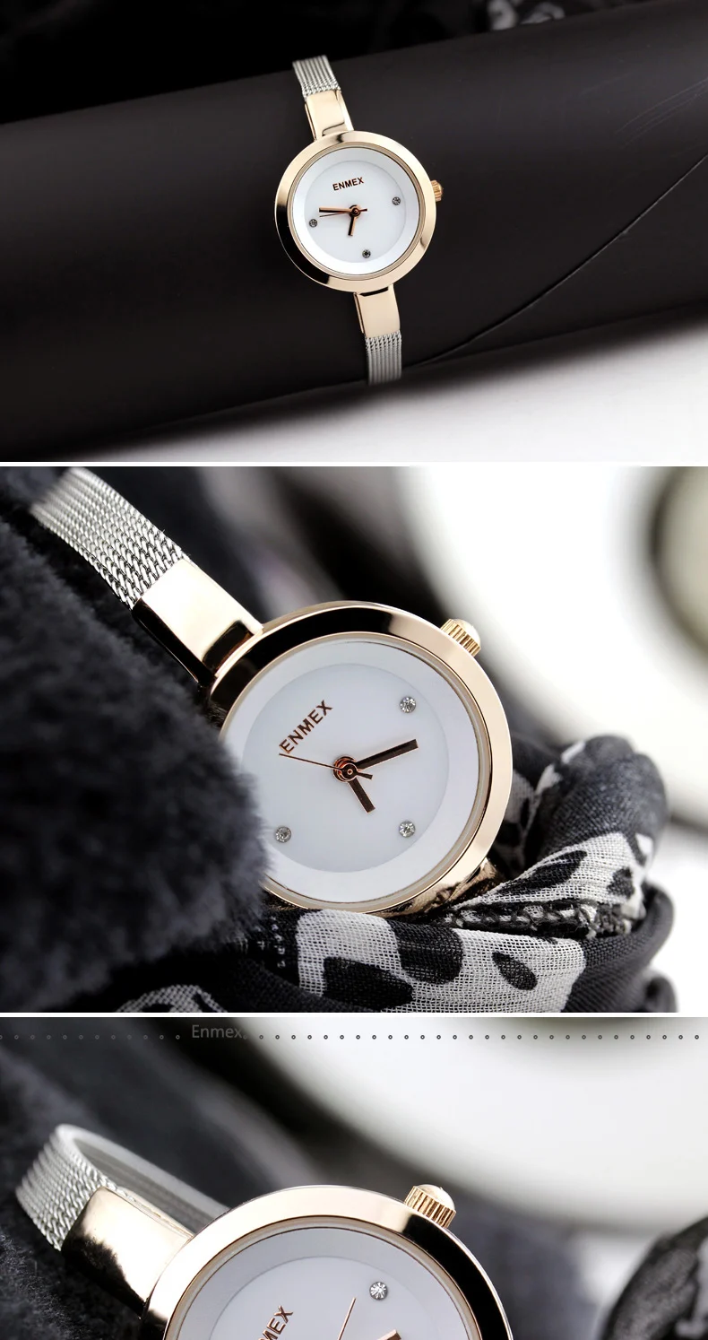 Подарок на память Enmex женские Креативные Часы из нержавеющей стали с тонким ремешком изящные элегантные модные кварцевые женские часы для молодых девушек