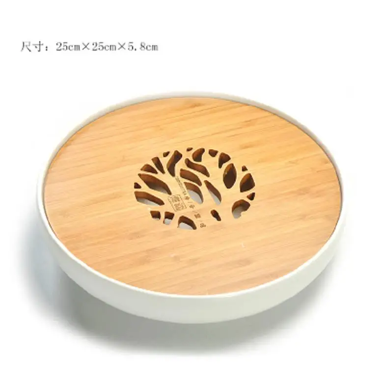

Ceramic bamboo tea tray drainage water storage Kung Fu tea tea household size round bamboo tea tray tray