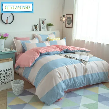 

BEST.WENSD Super soft Light color Winter Valentine's Day Birthday Gifts bedding Beige+sky blue stripes Duvet cover Double bed