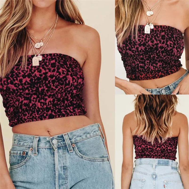 Crop Top Women Vest Sexy Tank Sexy Crop Tops Fashion Camis Leopard Print Tank Tops Vest Halter Off Shoulder Camisole H21 (1)