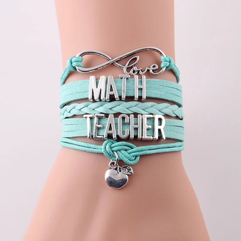 Бесконечная любовь английская Математика учительница женский браслет стоки серебро Шарм Кожа обернуть браслеты и браслеты для женщин ювелирные изделия - Окраска металла: MT001