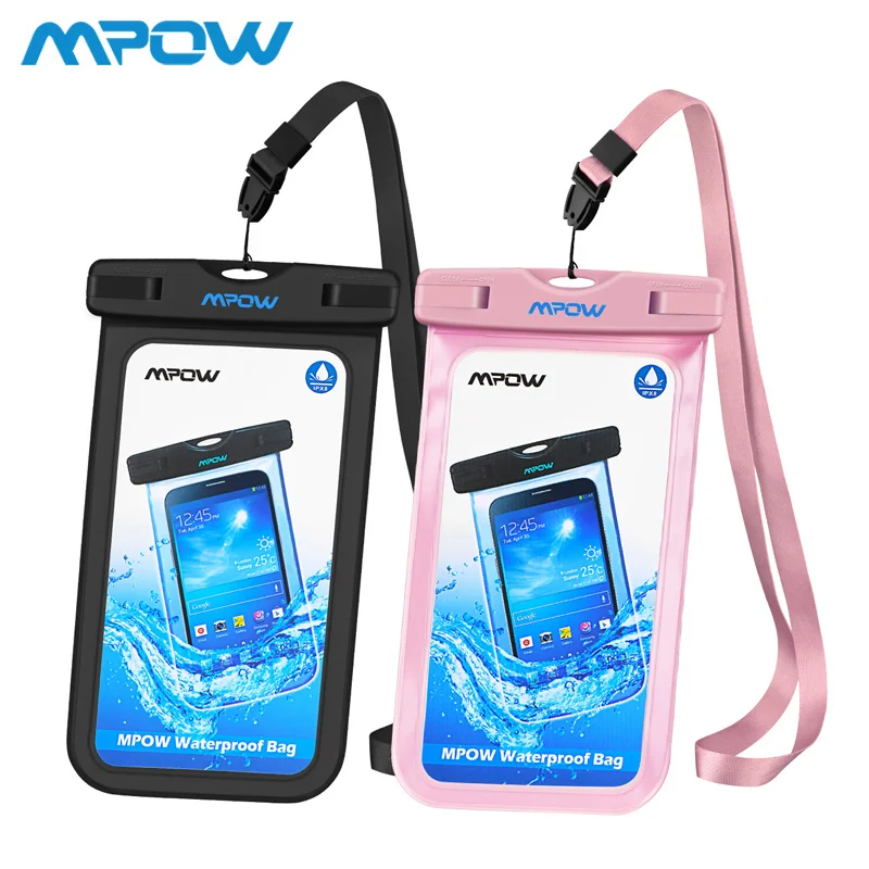 Goedkoop 2 Pack Mpow PA085 IPX8 Waterdichte Telefoon Bag Case Pouch 6 inch Crystal Clear Window Onderwater Home Knop Uitsparing Voor zwemmen Duiken